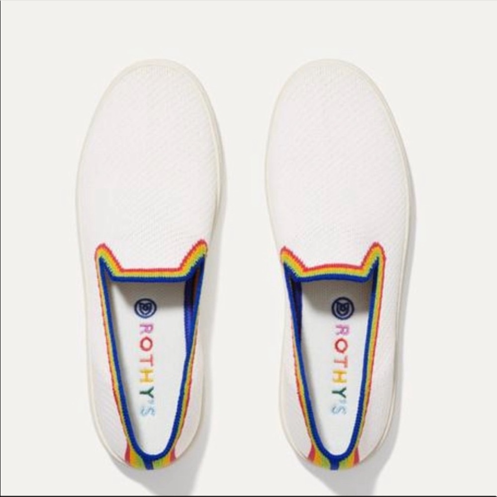 Rothy’s Pride White Rainbow Slip On Sneakers